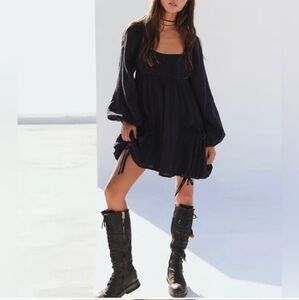 Free People Clea black‎ Mini billowy gauze style mini tunic Dress size XS new